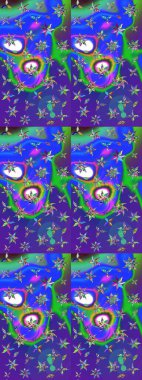 Mavi ve mor renkli çiçekler. Çiçek süslemeli çizim deseni. Raster illüstrasyonu.