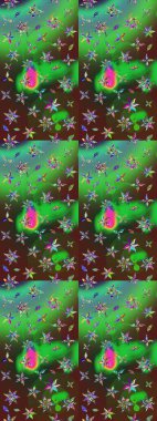 Yeşil ve kahverengi renkli çiçekler. Düz Çiçek Elementleri Tasarımı. Renkli Yaz Temalı eskiz kalıbı. Sevimli çiçek raster deseni.