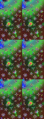 Yeşil ve kahverengi renkli çiçekler. Renkli Bahar Teması eskiz kalıbı. Düz Çiçek Elementleri Tasarımı. Sevimli çiçek raster deseni.