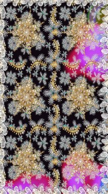 Kusursuz oryantal klasik altın desen. Gri ve siyah renkler üzerinde altın tekrarlayan elementler içeren Raster soyut arkaplanı.