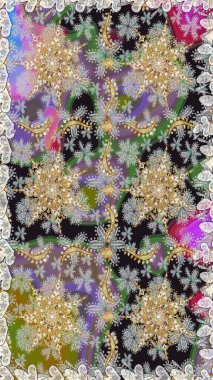 Kart, duvar kağıdı, ambalaj ve tekstil için klasik tasarım. Kusursuz desenli altın elementler. Klasik çiçek dokusu. Gri ve nötr renklerin kraliyet retro 'su. Altın şablon. Raster illüstrasyonu.