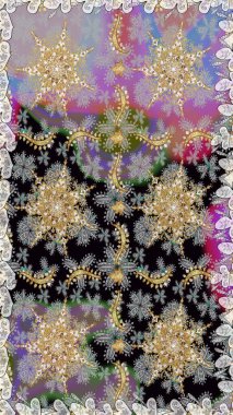 Gri ve nötr renklerde altın element. Çizgi sanatı tasarım şablonu için kusursuz sınır. Doğu tarzı element. Davetiyeler, kartlar, web sayfası için Raster illüstrasyon. Altın çizgili çiçek dekoru.