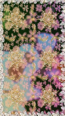 Süslü dekorasyon. Raster illüstrasyonu. Damask altın soyut çiçek gri ve nötr renklerde pürüzsüz desen.