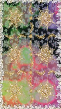 Raster illüstrasyonu. Kusursuz damaske klasik altın desen. Tarafsız ve gri renklerde altın sarısı elementlerle altın pürüzsüz desen. Tekrarlayan ögelerle soyut arkaplan Raster.