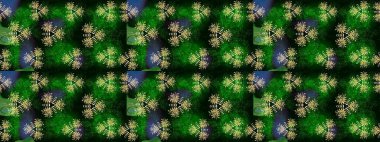 Robot resim. Yeşil ve mavi renkte çiçekler. Şirin çiçek elementleri. Raster illüstrasyonu.