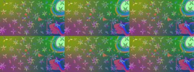 On green and blue colors. Raster illustration. A pattern of green and blue daisies on a green and blue colors.