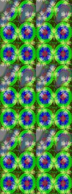 Raster illüstrasyonundaki çiçek desenli çizim. Renkli Yaz Temalı eskiz kalıbı. Düz Çiçek Elementleri Tasarımı. Yeşil ve mavi renkte çiçekler.