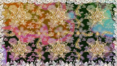 Duvar kâğıdı için altın süslü bir illüstrasyon. Süslü dantel iz sürücü. Doğu tarzında klasik tasarım öğesi. Gri renkli geleneksel Arapça dekor. Çiçekli süslemeli, pürüzsüz bir desen..