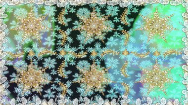 Geleneksel klasik altın desen. Barok tarzında kusursuz bir doğulu süsü. Raster oryantal süs. Altın elementlerle nötr ve mavi renklerde altın desen.