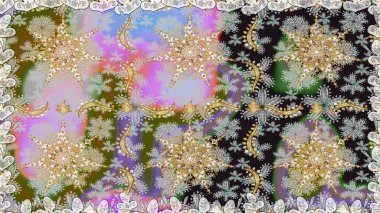 Kusursuz soyut bir arkaplan. Oriental raster klasik gri, nötr ve altın desenli. Raster illüstrasyonu.