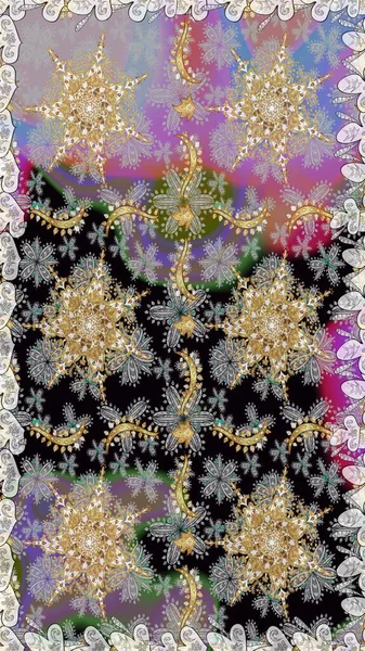 Gri ve nötr renklerde altın element. Çizgi sanatı tasarım şablonu için kusursuz sınır. Doğu tarzı element. Davetiyeler, kartlar, web sayfası için Raster illüstrasyon. Altın çizgili çiçek dekoru.