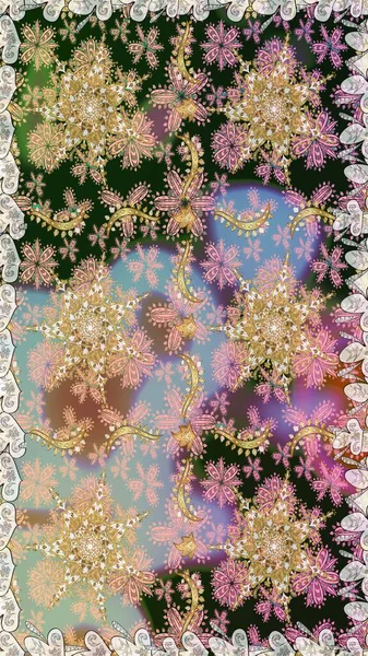 Süslü dekorasyon. Raster illüstrasyonu. Damask altın soyut çiçek gri ve nötr renklerde pürüzsüz desen.