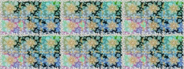 Altın karalama fantezi yapraklarından Raster soyut çiçek çelengi ve nötr ve mavi renklerde çiçek. El yapımı dekoratif çerçeve, albüm kapağı, tebrik kartı, klasik Art deco tarzı.