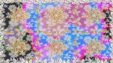 Geleneksel oryantasyon süsü. Klasik klasik klasik arka plan. Tarafsız ve gri renklerde altın elementlerle kusursuz desen. Kusursuz klasik raster altın desenli. Raster illüstrasyonu.