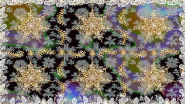 Oriental raster klasik gri, siyah ve altın desenli. Raster illüstrasyonu. Kusursuz soyut arkaplan.