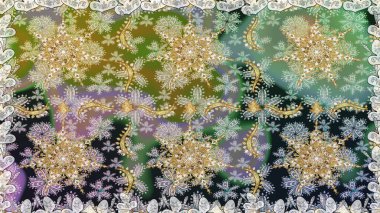 Kusursuz ortaçağ çiçek deseni. Gri ve nötr renklerde altın. Doğum günü kartı, davetiye ya da afiş için iyidir. Raster illüstrasyonu. Dekoratif simetri arabesk.