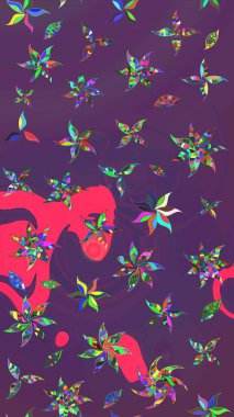 Raster. Mor ve mor renkli güzel çiçekli çizim deseni, suluboya çiçek deseni, duvar kağıdı, kart veya kumaş için fayanslı..