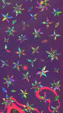 Düz Çiçek Elementleri Tasarımı. Renkli Bahar Teması eskiz kalıbı. Raster..