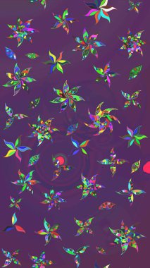 Mor ve mor çiçekli bahar çiçekleri. Moda baskıları için zarif bir şablon. Küçük çiçekte güzel bir desen. Küçük renkli çiçekler. Motley illüstrasyonu.