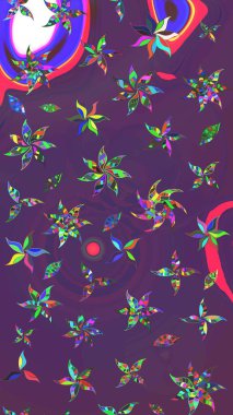 Raster illüstrasyonu. Güzel kumaş deseni. Mor ve mor renklerde. Raster illüstrasyonunda çiçek deseni çizimi.