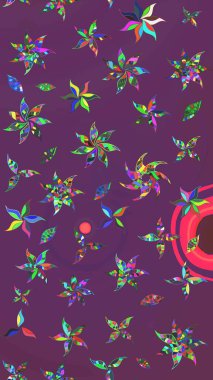 Asya tekstil tarzında. Raster illüstrasyonu. Mor ve yeşil renkli çiçekler. Raster illüstrasyonu. Çiçek desenini çiz.