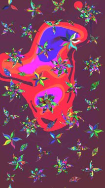 Çiçek süslemeli çizim deseni. Kahverengi ve pembe renkli çiçekler. Raster illüstrasyonu.