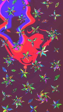 Küçük çiçekteki sevimli çiçek deseni. Kahverengi ve mor renkte çiçekler.