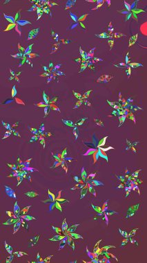 Çiçek deseni. Kahverengi ve mor renkli çiçek çizimi. Şatafatlı bahar bahçesi dokusu. Raster illüstrasyonu. Kahverengi ve mor renkte çiçekler.