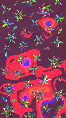 Çiçekli çiçek deseni, suluboya. Kahverengi ve pembe renkli çiçekler. Renkli Bahar Teması eskiz kalıbı. Düz Çiçek Elementleri Tasarımı. Raster illüstrasyonu.