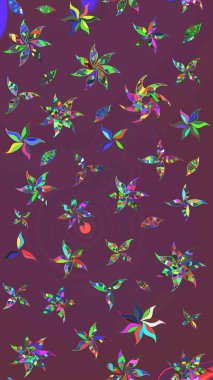 Raster düz çiçek çizim deseni. Hediye ambalaj kağıdı, tebrik kartları, posterler ve pankart tasarımı. Kahverengi ve mor renkte çiçekler.