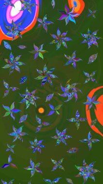 Elle boyanmış suluboya resim çizimleri, çiçekler ve bitkiler. Yeşil ve mavi renkte çiçekler.