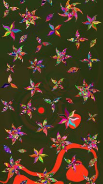 Gömlek baskısı için çiçek boyası. Yeşil ve gri renkli çiçekler. Çiçek eskiz kalıbı geçmişi.