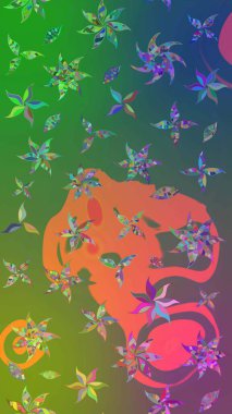 Güzel kumaş deseni. Raster illüstrasyonu. El çizimi. Çiçekler, dallar, otlar ve çiçekler.