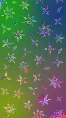 Güzel kumaş deseni. Raster Illustrasyon 'daki Çiçek Deseni' nin son moda çizimi. Düz Çiçek Elementleri Tasarımı. Renkli Yaz Teması çizim şablonu.