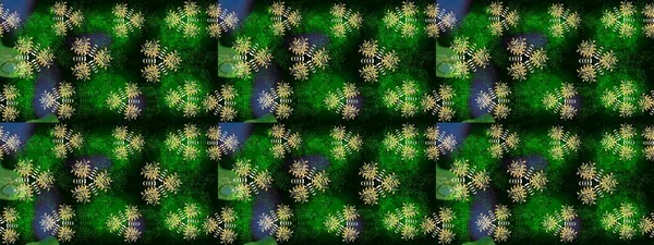 Robot resim. Yeşil ve mavi renkte çiçekler. Şirin çiçek elementleri. Raster illüstrasyonu.