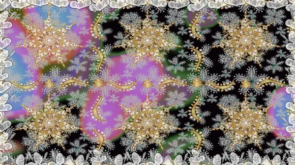 Altın kar tanesi kadar basit. Gri ve nötr renklerde Raster altın deseni. Soyut duvar kâğıdı, ambalaj dekorasyonu. Kışın sembolü, Mutlu Noel tatili, Mutlu yıllar 2019.