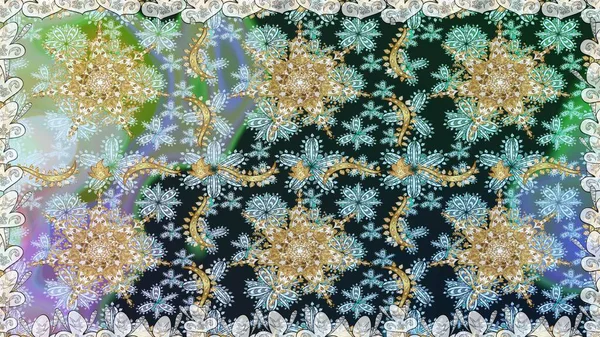 Doğu tarzı arabesk. Altın elementli nötr ve gri renkler. Kusursuz altın desenli bukleler. Raster illüstrasyonu. Raster altın desen.