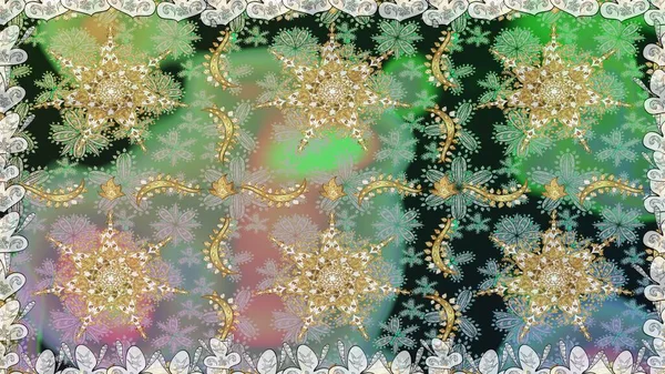 Doğulu stil altın deseni gri ve nötr renklerde altın elementlerle donatır. Kusursuz kıvırcık saçlar. Raster altın desen.