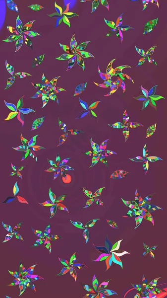 Raster düz çiçek çizim deseni. Hediye ambalaj kağıdı, tebrik kartları, posterler ve pankart tasarımı. Kahverengi ve mor renkte çiçekler.