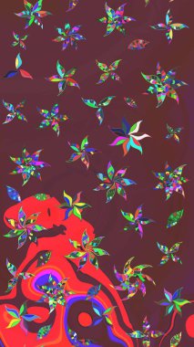 Kahverengi ve kırmızı renkte çiçekli çiçek deseni. Suluboya tarzında kahverengi ve kırmızı renkte çiçekler.