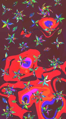 Kahverengi ve kırmızı renklerde. 3D çiçekler, eskiz. Raster illüstrasyonu.