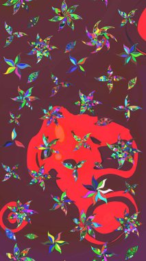 Kahverengi ve kırmızı renklerde. Raster illüstrasyonu. Taslak dekoratif arka plan, çiçek mandala. Çiçek..