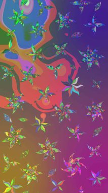 Mor ve mor renklerde. Raster illüstrasyonu. 3D çiçekler, çizim.