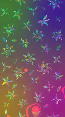 Mor ve yeşil renkli çiçekler. El çizimi çiçekli soyut çizim kalıbı. Raster illüstrasyonu.