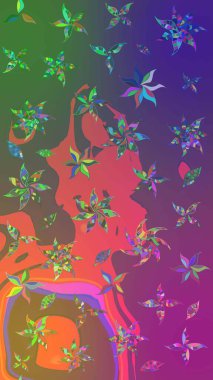 Mor ve yeşil renklerde. Güzel kumaş deseni. Raster illüstrasyonu. Raster illüstrasyonunda çiçek deseni çizimi.