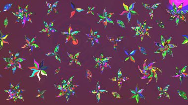 Şirin çiçek elementleri. Kahverengi ve mor renkli çiçekler. Raster illüstrasyonu. Çizim.