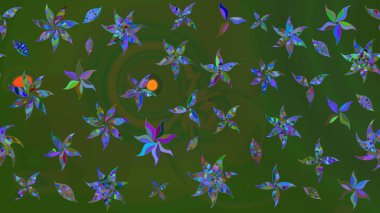 Küçük çiçekteki sevimli çiçek deseni. Yeşil ve mavi renkte çiçekler. Raster illüstrasyonu.