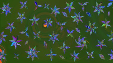 Varicologreen ve Blue Raster çizim çizimi. Bir sürü yeşil ve mavi soyut çiçekli tropik eskiz deseni. Küçük çiçekte sevimli çiçek deseni var..