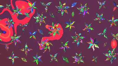 Çiçek desenli eskiz, yaz çiçekleri. Kahverengi ve mor renkli çiçekler. Renkli Bahar Teması eskiz kalıbı. Düz Çiçek Elementleri Tasarımı.