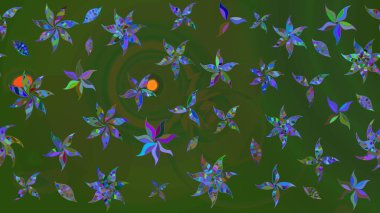 Küçük çiçekteki sevimli çiçek deseni. Yeşil ve mavi renkte çiçekler. Raster illüstrasyonu.